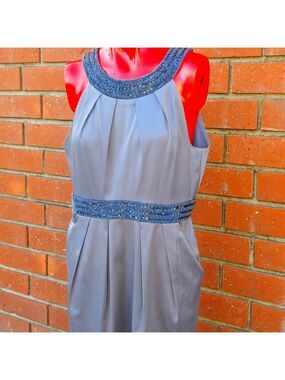 Bisou Bisou Jeweled Neck Halter Cocktail Dress, Size 14, Charcoal Gray